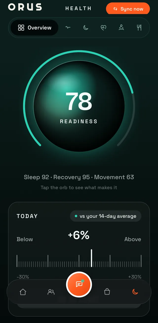 The ORUS app's Health tab